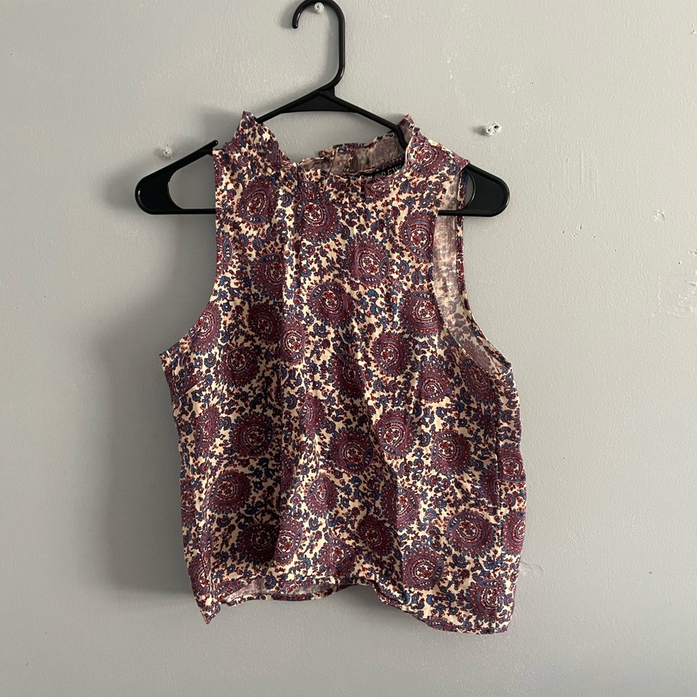 J. Crew Cream and Burgundy Floral Print Sleeveless Tank